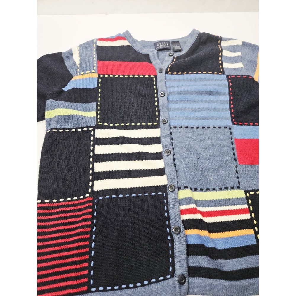 Liz Claiborne Crazy Horse Sweater Womans Size 2 Blue Red Striped Pullover - Picture 2 of 5
